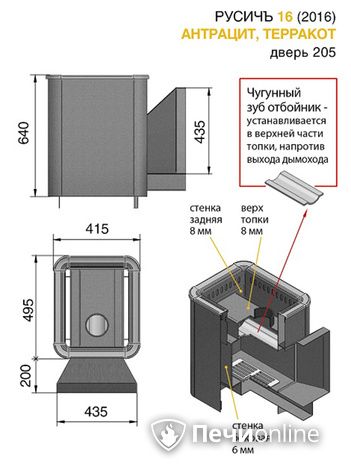 Дровяные печи-каменки Везувий Русичъ Антрацит 16 (205) 2016 в Туле