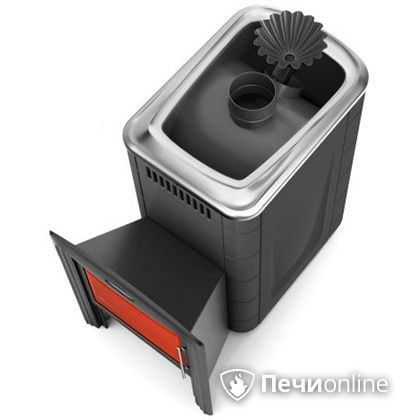Дровяная банная печь TMF Ангара 2012 Carbon Витра с закрытой каменкой антрацит в Туле