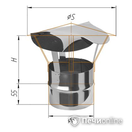 Дымоход Феррум Зонт нержавеющий 0.5 d-115 по воде в Туле
